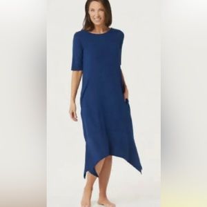 Flexwear Stretch Rainbow Hem Lounge Dress MEDIUM ~ Cuddl Duds A346868 Navy